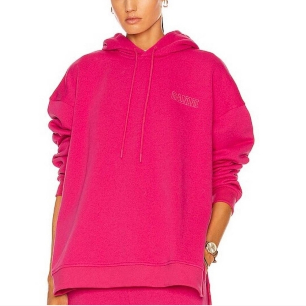 Ganni Software Isoli‎ Sweatshirt Womens XXS XS Shocking Pink Pullover Hoodie